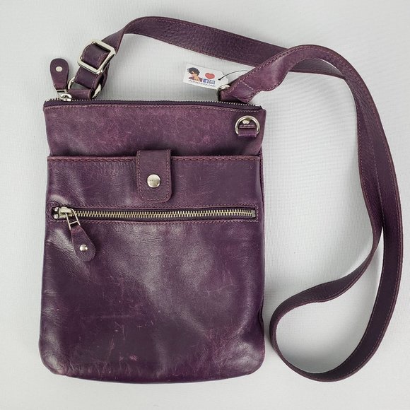 Roots Purple Leather Crossbody Purse
